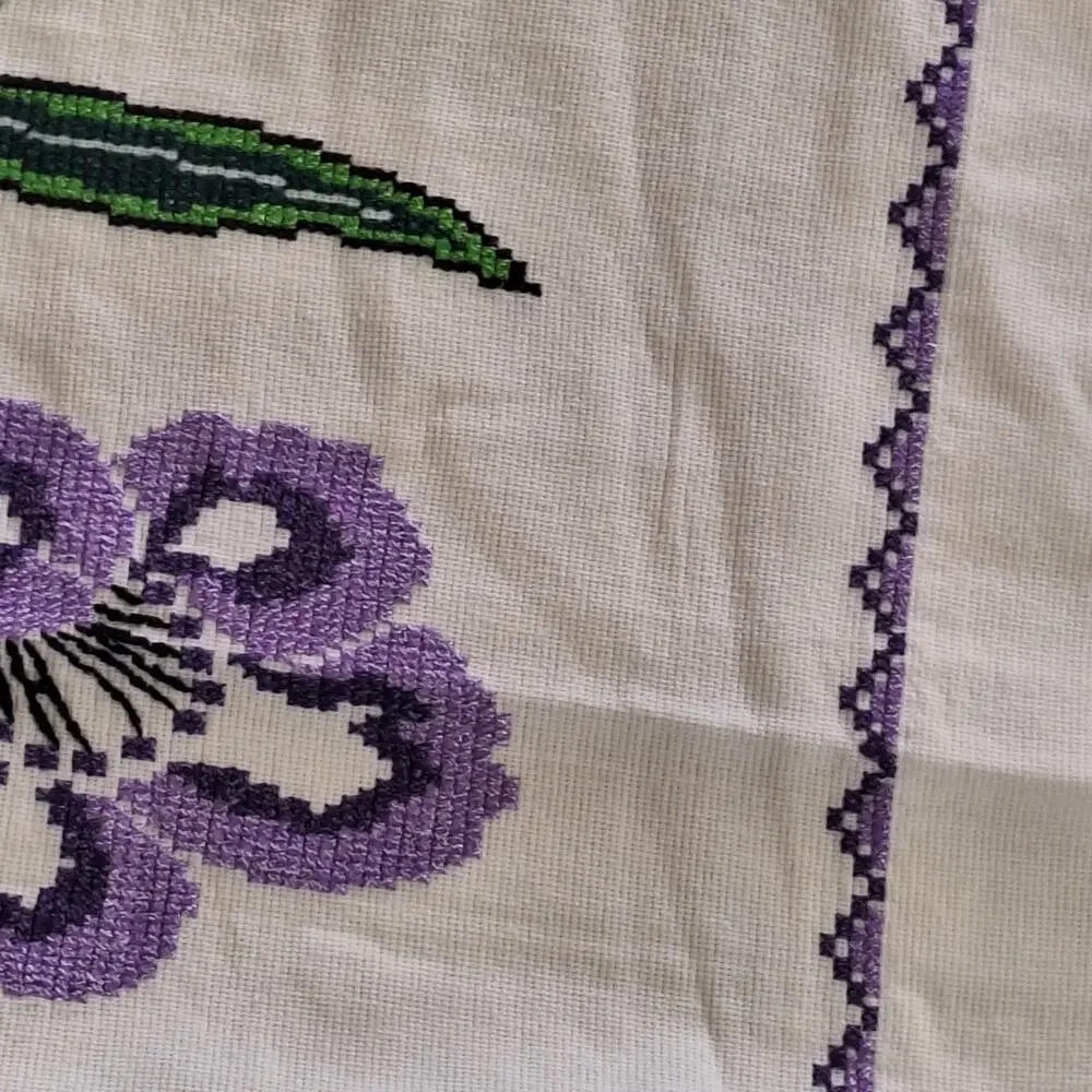 Vintage hand embroidered standard pillow case set of 2 purple flowers